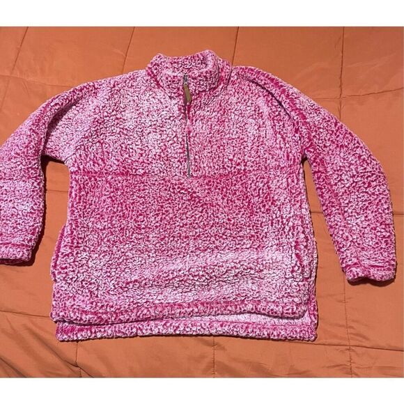 Time and Tru 1/2 Zip Fuzzy Dark Pink/Maroon Pullover - Picture 8 of 9